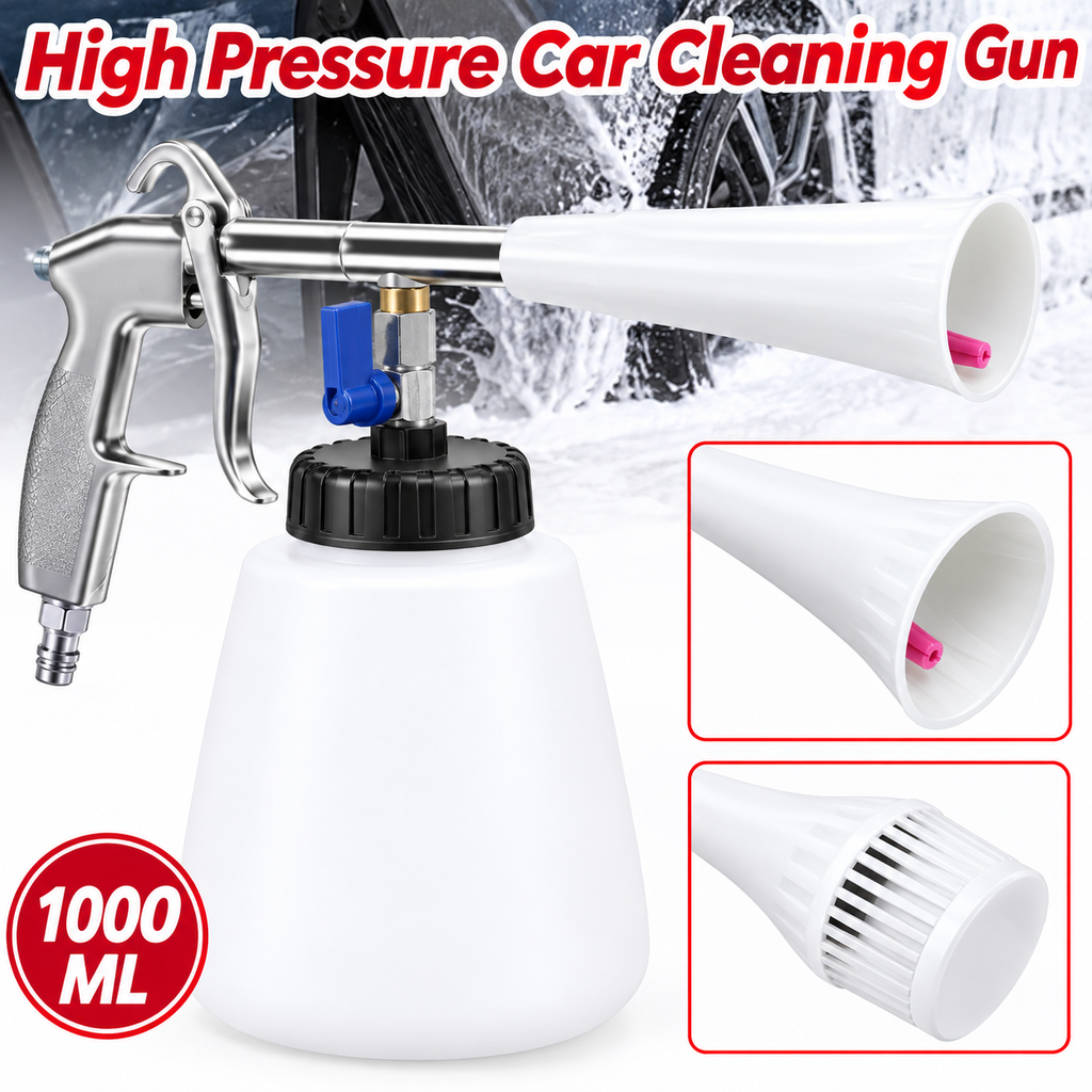 Pistolet de nettoyage 1000 ml avec brosse et buse : voiture et intérieur